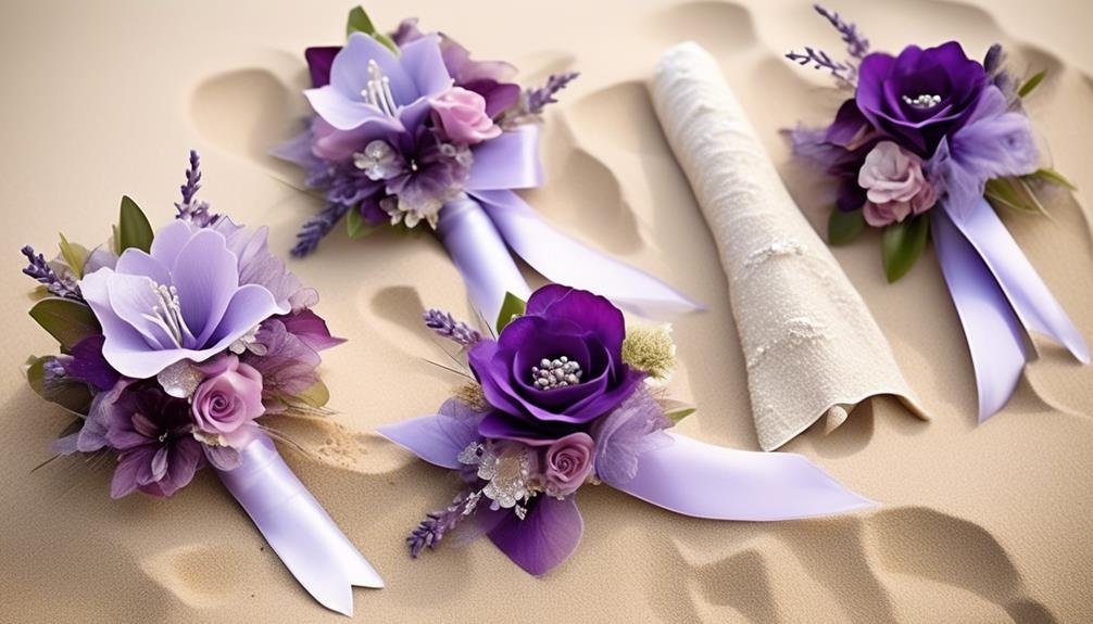 Popular Corsage Colors for Beach Weddings 2 floral accessories in purple