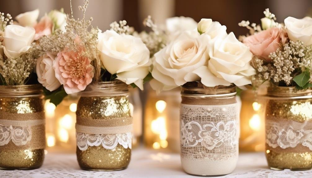 Beautiful Rustic Mason Jar Wedding Centerpieces 3 sparkling floral arrangements in containers